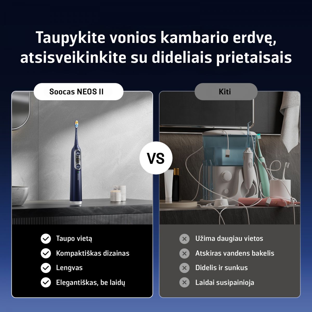 SOOCAS NEOS II 2-in-1 Elektrinis dantų šepetėlis su irigatorium, Dark Violet aprašymas - Prekės nuotrauka