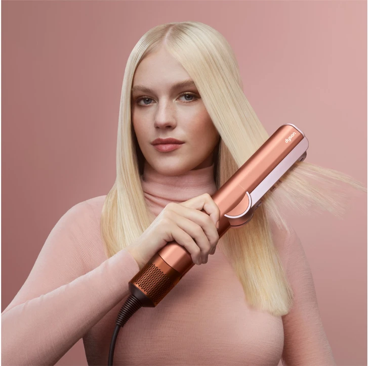 Plaukų džiovintuvas-tiesinimo žnyplės Dyson Airstrait HT01, Amber silk/Pink Champange spalvos