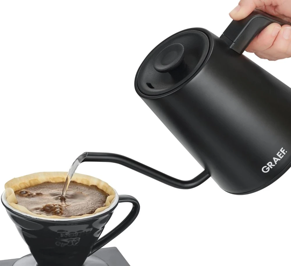 Virdulys Graef GK502, 0,9 l, 1200 W, juoda, nerūdijantis plienas, reguliuojamas termostatas, apsauga nuo perkaitimo