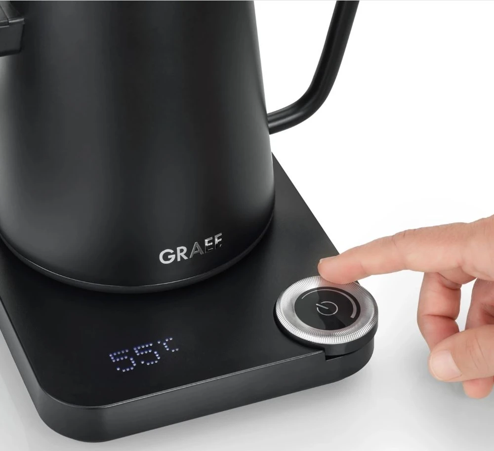 Virdulys Graef GK502, 0,9 l, 1200 W, juoda, nerūdijantis plienas, reguliuojamas termostatas, apsauga nuo perkaitimo