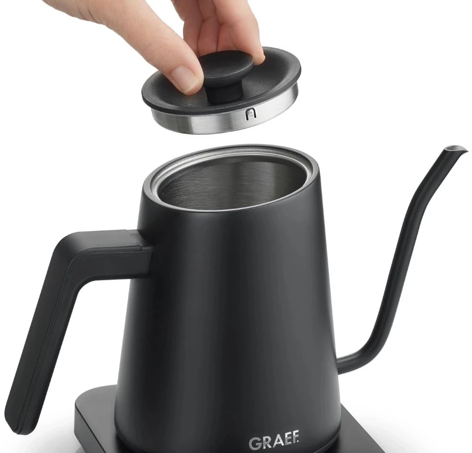 Virdulys Graef GK502, 0,9 l, 1200 W, juoda, nerūdijantis plienas, reguliuojamas termostatas, apsauga nuo perkaitimo
