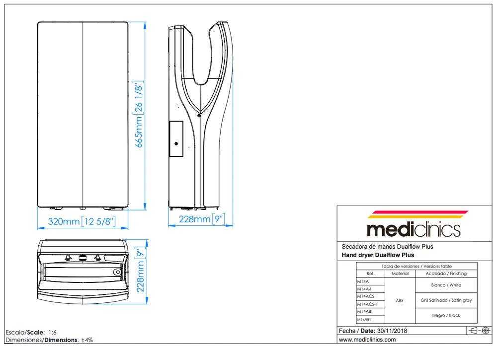 Mediclinics roku žāvētājs Dualflow Plus, ar sensoru, ABS, balts ##