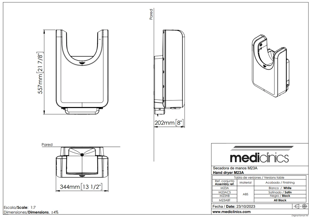 MEDICLINICS M23A U-Flow rankų džiovintuvas, Baltas