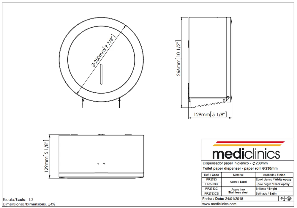 Mediclinics WC popieriaus laikiklis 230 mm,poliruot. Juodas