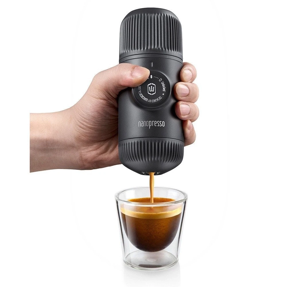 Rankinis maltos kavos aparatas su dėklu ir adapteriu Wacaco Nanopresso, Pilkas