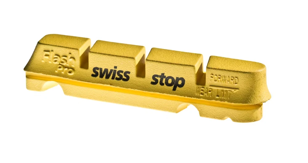 SWISSSTOP ratlankio stabdžių kaladėlių įdėklai: „FlashPro Geltona King Carbon“, skirti ratlankiams, skirti SRAM/Shimano ir „Campagnolo“ su tvirtinimo varžtu, plento stabdžiai, birūs: ne.