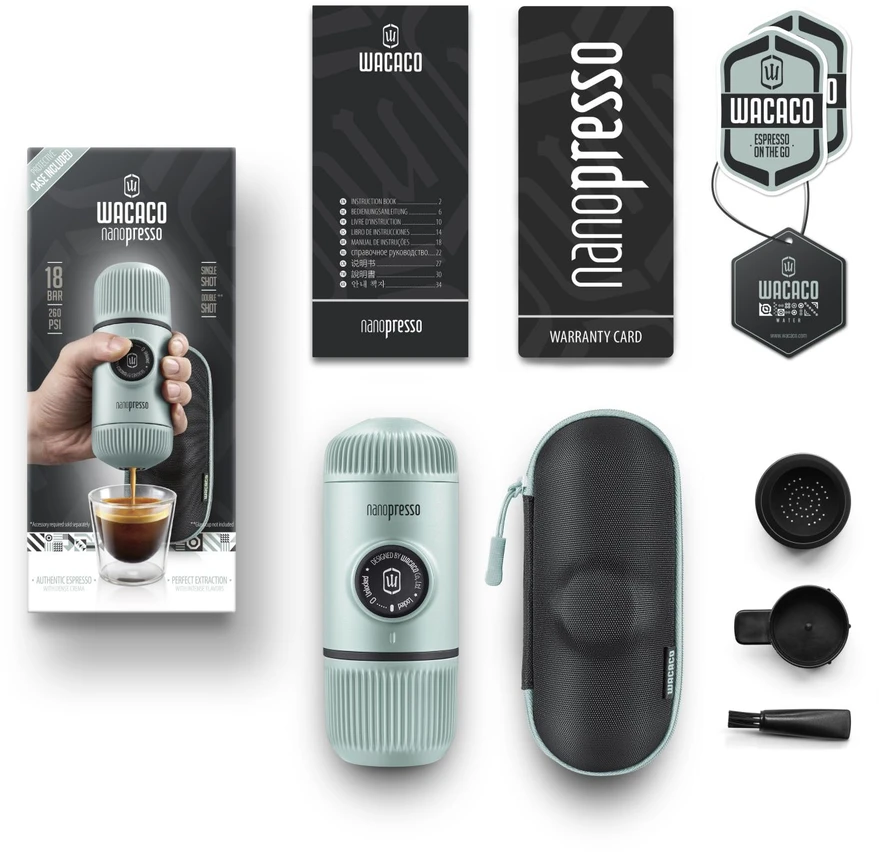 Rankinis maltos kavos aparatas su dėklu Wacaco Nanopresso, Mėlynas