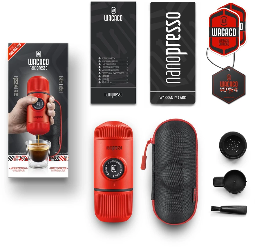 Rankinis maltos kavos aparatas su dėklu Wacaco Nanopresso, Raudonas