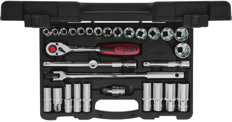 1/2" CHROME+ galinių raktų komplektas, coliniai dydžiai 30pcs, KS Tools