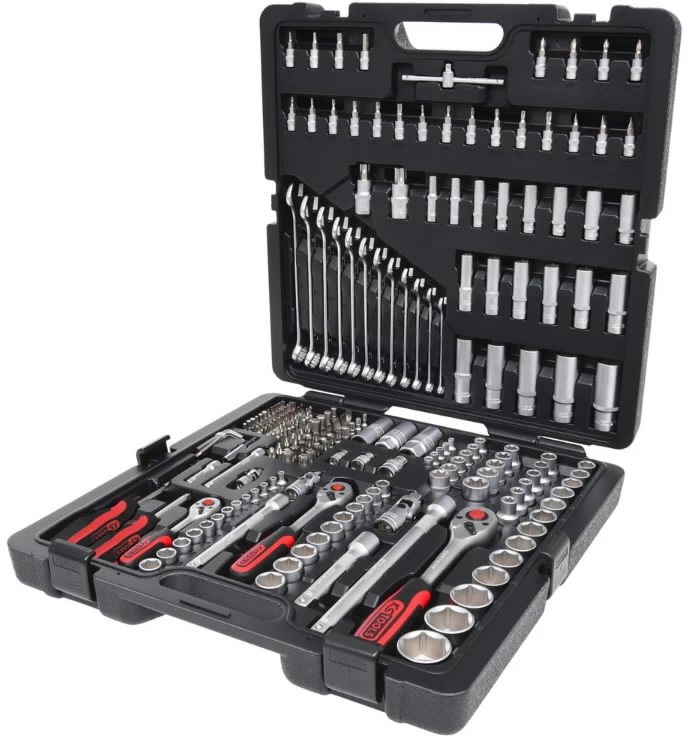 Raktų, terkšlių ir galvučių rinkinys KS TOOLS 1/4"+3/8"+1/2", 216 dalių