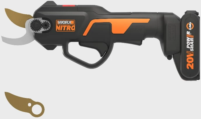 WORX 20V 25 mm akumuliatorinės bešepetėlinės genėjimo žirklės - su akumuliatoriumi ir įkrovikliu (WG330E)