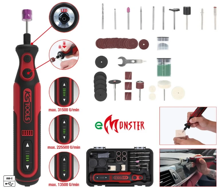 Akumuliatorinis tiesinis šlifuoklis eMonster, 50 vnt., KS Tools