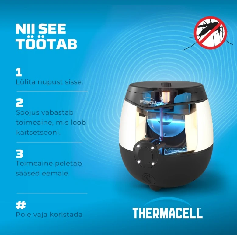 Thermacell EL55 Elektrinis belaidis uodų repelentas su jaukiu apšvietimu, Juodas