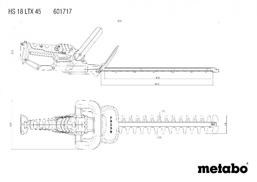 Akumuliatorinių gyvatvorių žirklių HS 18 LTX 45, korpusas, Metabo