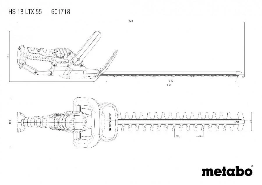 Akumuliatorinių gyvatvorių žirklių HS 18 LTX 55, korpusas, Metabo