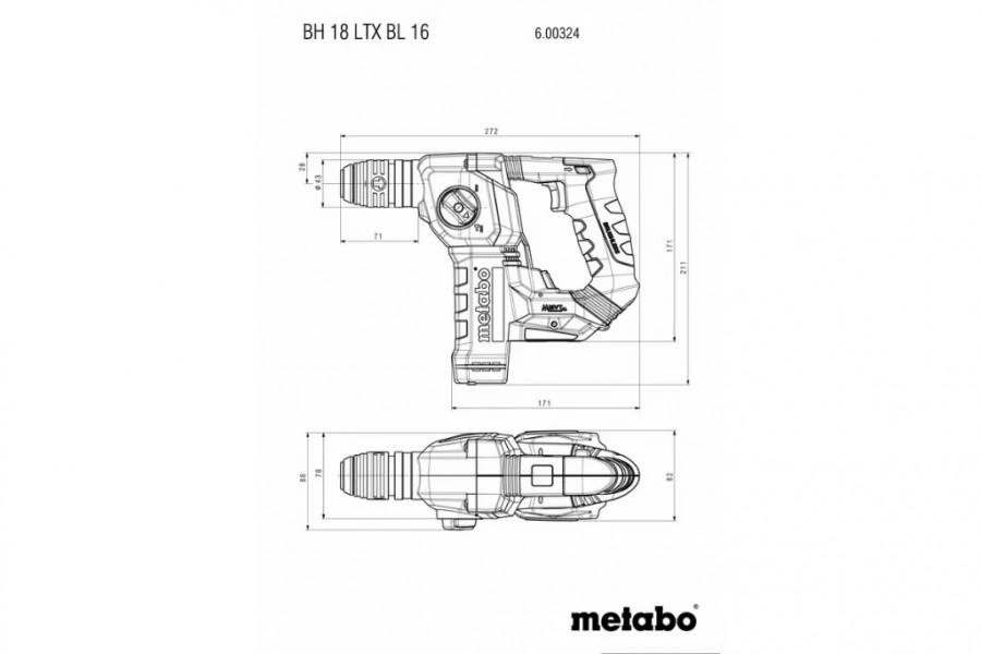 Aku.perforatoriaus BH 18 LTX BL 16 korpusas, Metabo