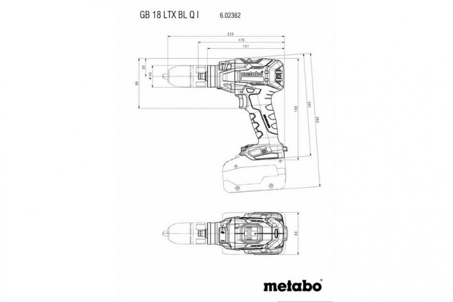 Aku.sriegimo įrankio GB 18 LTX BL Q I korpusas metaBOX145, Metabo