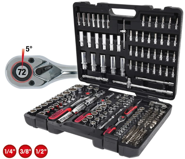 Galvučių komplektas CHROMEplus, 1/4+3/8+1/2'' 195 vnt.., KS Tools