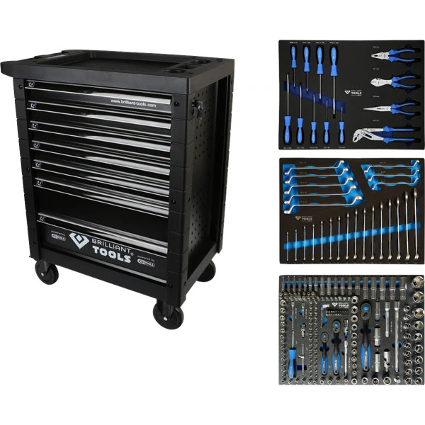 Įrankių vežimėlis 7 stalčių su 207 įrankiais, Brilliant Tools