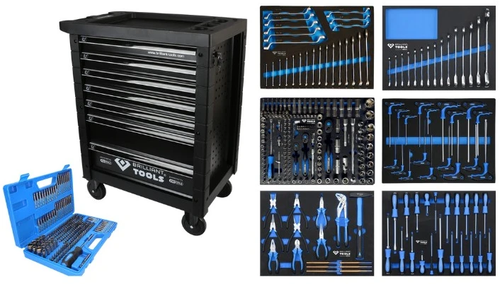 Įrankių vežimėlis 7 stalčių su 473 įrankiais, Brilliant Tools