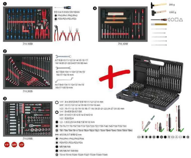 Įrankių vežimėlis RACINGline, 7 stalčiai +515vnt įrankių, KS Tools