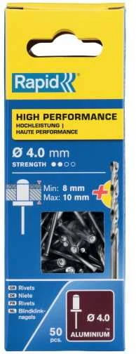Kniedės aukštos kokybės Al 4,0x14mm 50vnt + Drill C, Rapid