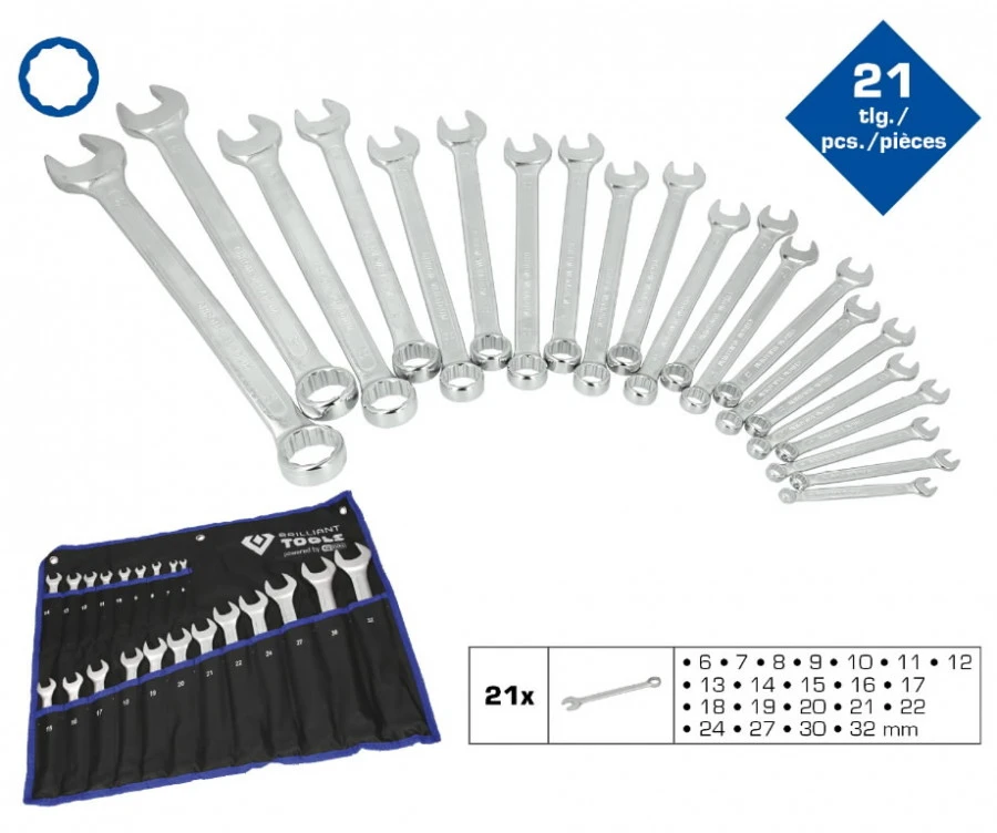 Kombinuotų raktų komplektas 6-32mm, 21-vnt., Brilliant Tools
