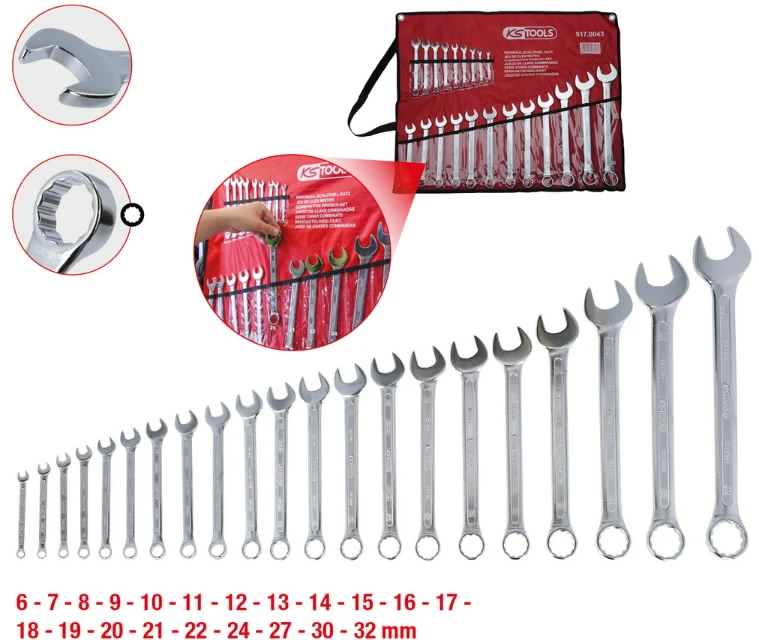 Kombinuotų raktų komplektas 6-32mm 21vnt. su dėklu, KS Tools