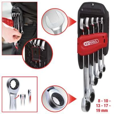 Kombinuotų terkšlinių raktų komplektas 5vnt, 8-19mm, KS Tools