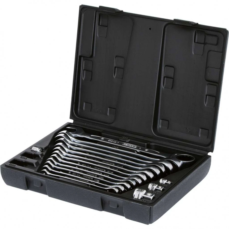 Kombinuotų terkšlinių raktų komplektas su adapteriais 16vnt, KS Tools