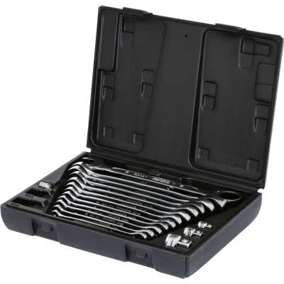 Kombinuotų terkšlinių raktų komplektas su adapteriais 16vnt, KS Tools