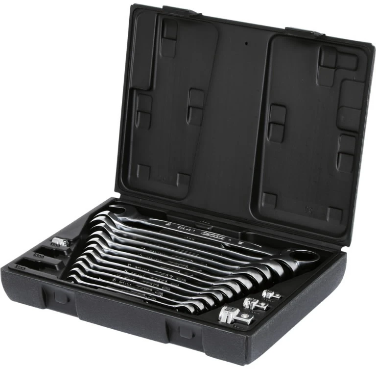 Kombinuotų terkšlinių raktų komplektas su adapteriais 16vnt, KS Tools