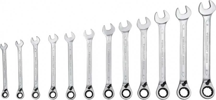 KS Tools Kombinuotų terkšlinių raktų su reversu komplektas 8-19mm, 12, Brilliant Tools