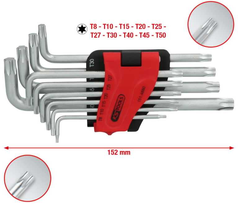 L- raktų komplektas TORX ,T8-T50, 10vnt, ilgi, KS Tools