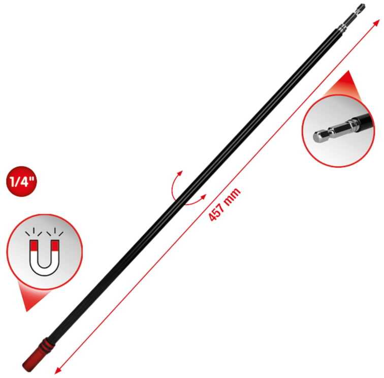 Laikiklis antgaliams 1/4``, ypač ilgas 457mm, KS Tools