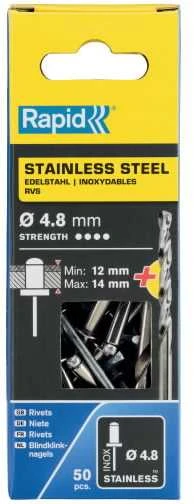 Nerūdijančio plieno kniedės 4,8x18mm 50vnt + Drill C, Rapid