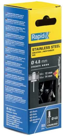 Nerūdijančio plieno kniedės 4,8x18mm 50vnt + Drill C, Rapid