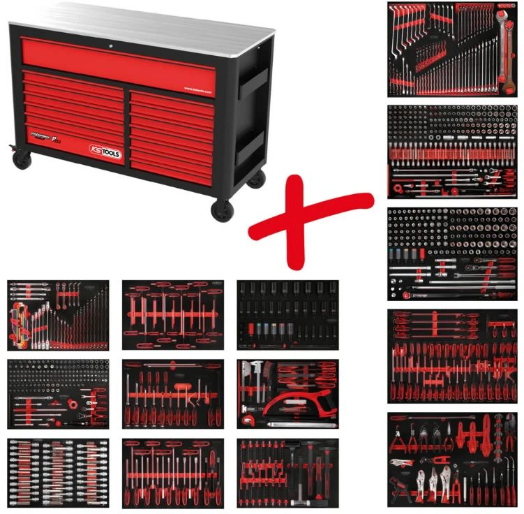 Performanceplus workshop tool trolley set P45 with 950 tools, KS Tools
