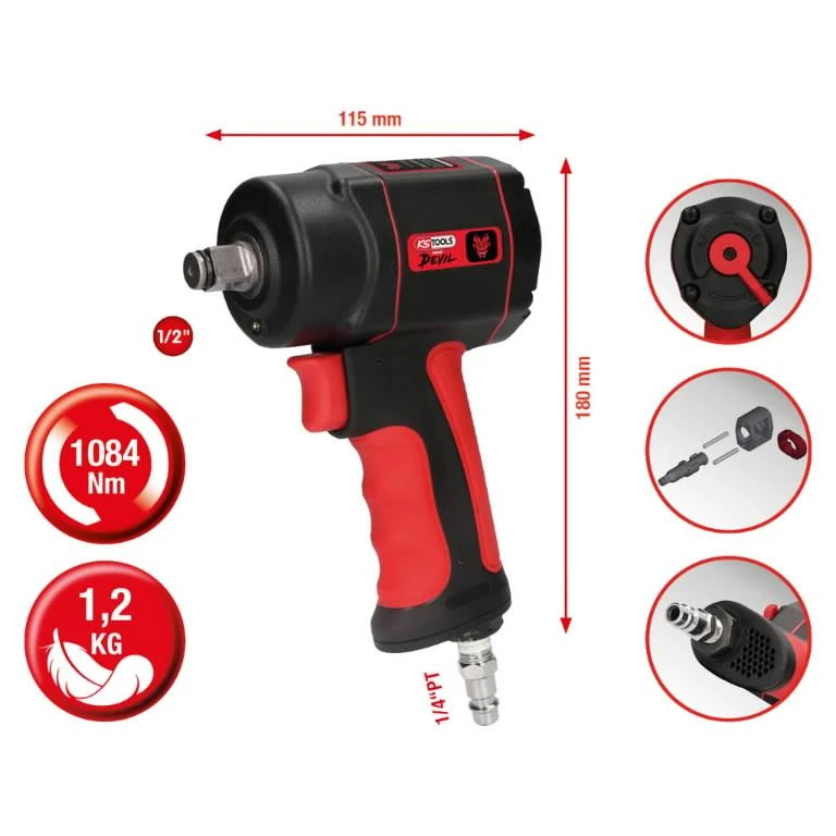 Pneumatinis smūginis veržliasukis 1/2" miniDEVIL, 1084Nm, KS Tools