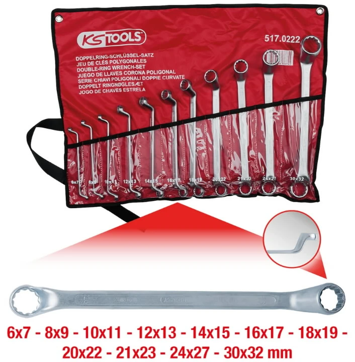 Raktų žiediniais galais komplektas 11vnt., 6-32mm, KS Tools