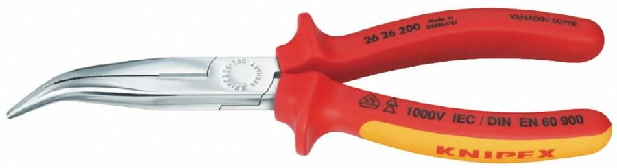 Smailianosės replės su šoniniu kirpimu lenktos VDE 200mm, Knipex