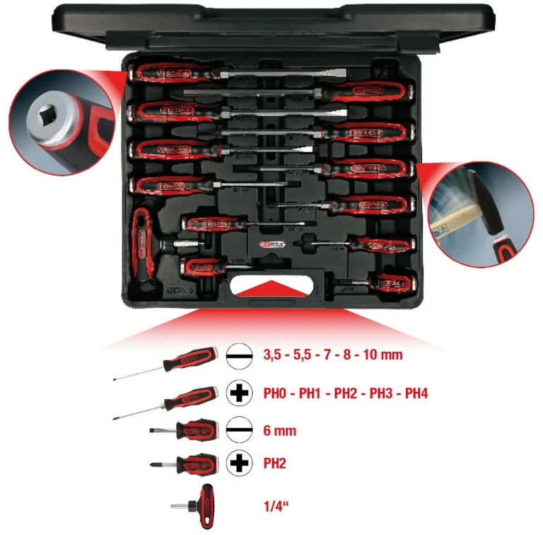 Smūginių atsuktuvų komplektas 13vnt ERGOTORQUE 13-osaline, KS Tools