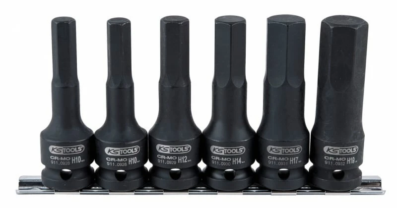 Smūginių galvučių antgalių komplektas 1/2", ilgos,HEX 8-19m, KS Tools
