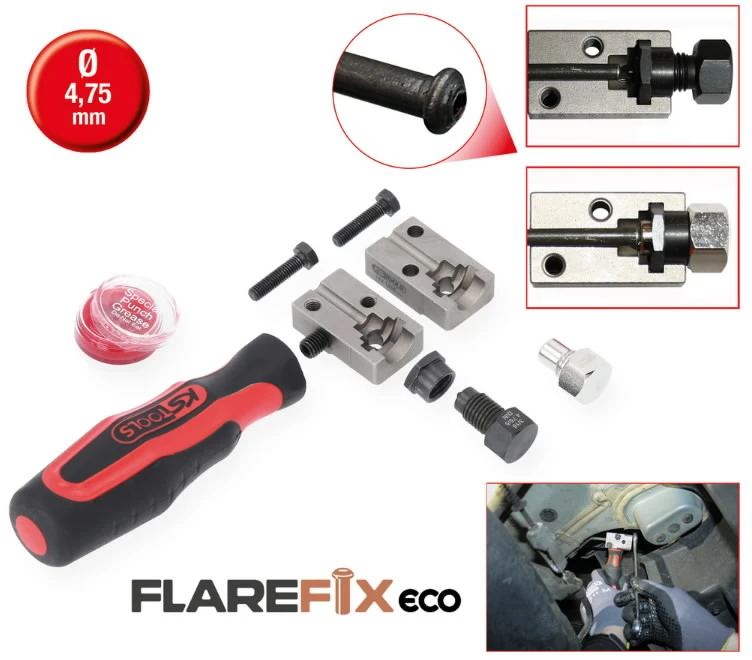 Stabdžių vamzdelių 4,75 mm briaunų lenkimo komplektas FLAREF FLAREFIXeco, KS Tools