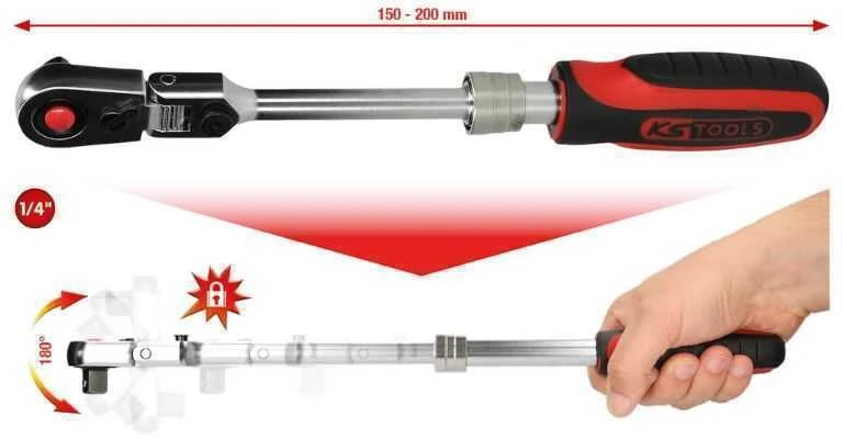 1/4" teleskopinė terkšlė KS TOOLS SlimPOWER