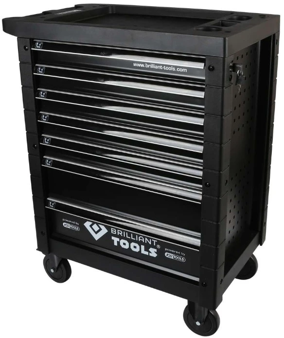 Tool cabinet with 7 drawers, empty, juodas, Brilliant Tools