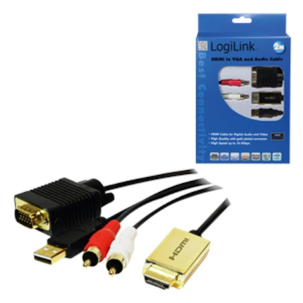 2m HDMI į VGA su garso kabeliu, juodas Logilink