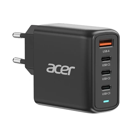 „Acer“ 100 W PD GaN įkroviklis, 3 x USB C ir 1 x USB A, ES kištukas, 100 W USB-C laidas, Juodas, mažmeninė pakuotė