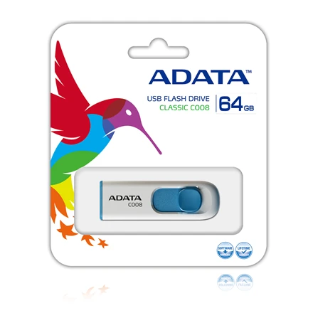 Ištraukiamas atmintukas Adata C008 64GB Baltas/Mėlynas