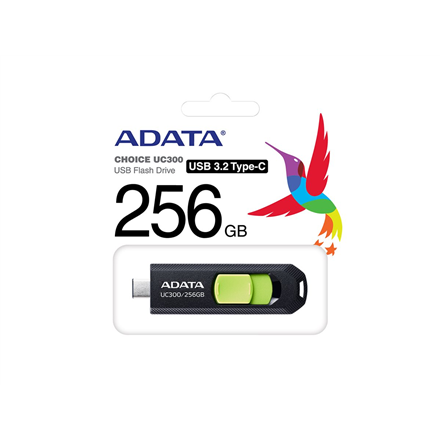 ADATA | FlashDrive | UC300 | 256 GB | USB 3.2 Gen 1 | Juodas/Žalias